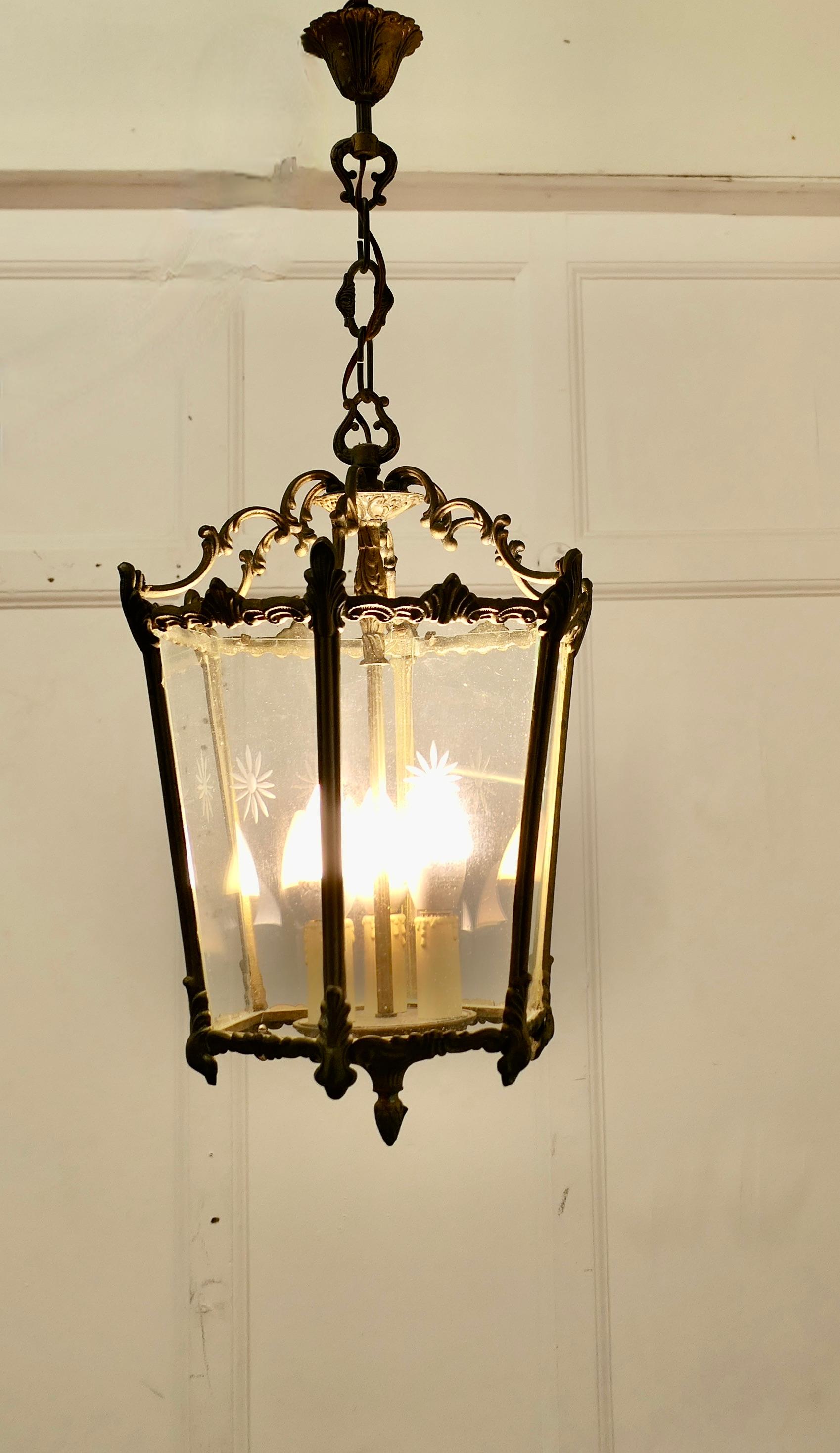 Französisch Rokoko-Stil Messing und geätztem Glas Laterne Hall Light 1