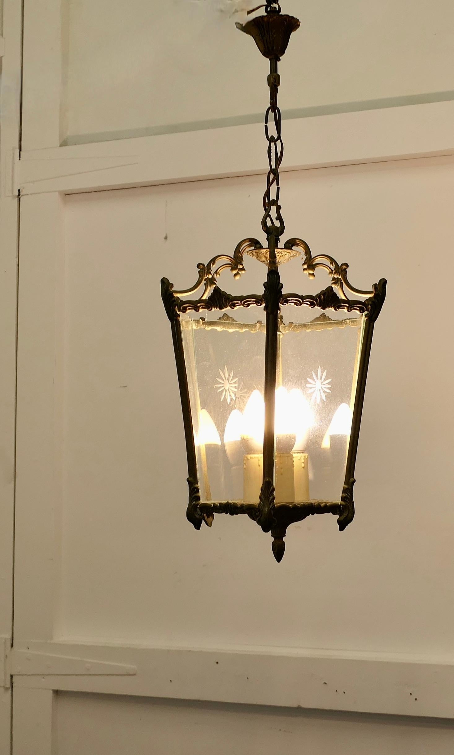 Französisch Rokoko-Stil Messing und geätztem Glas Laterne Hall Light 2