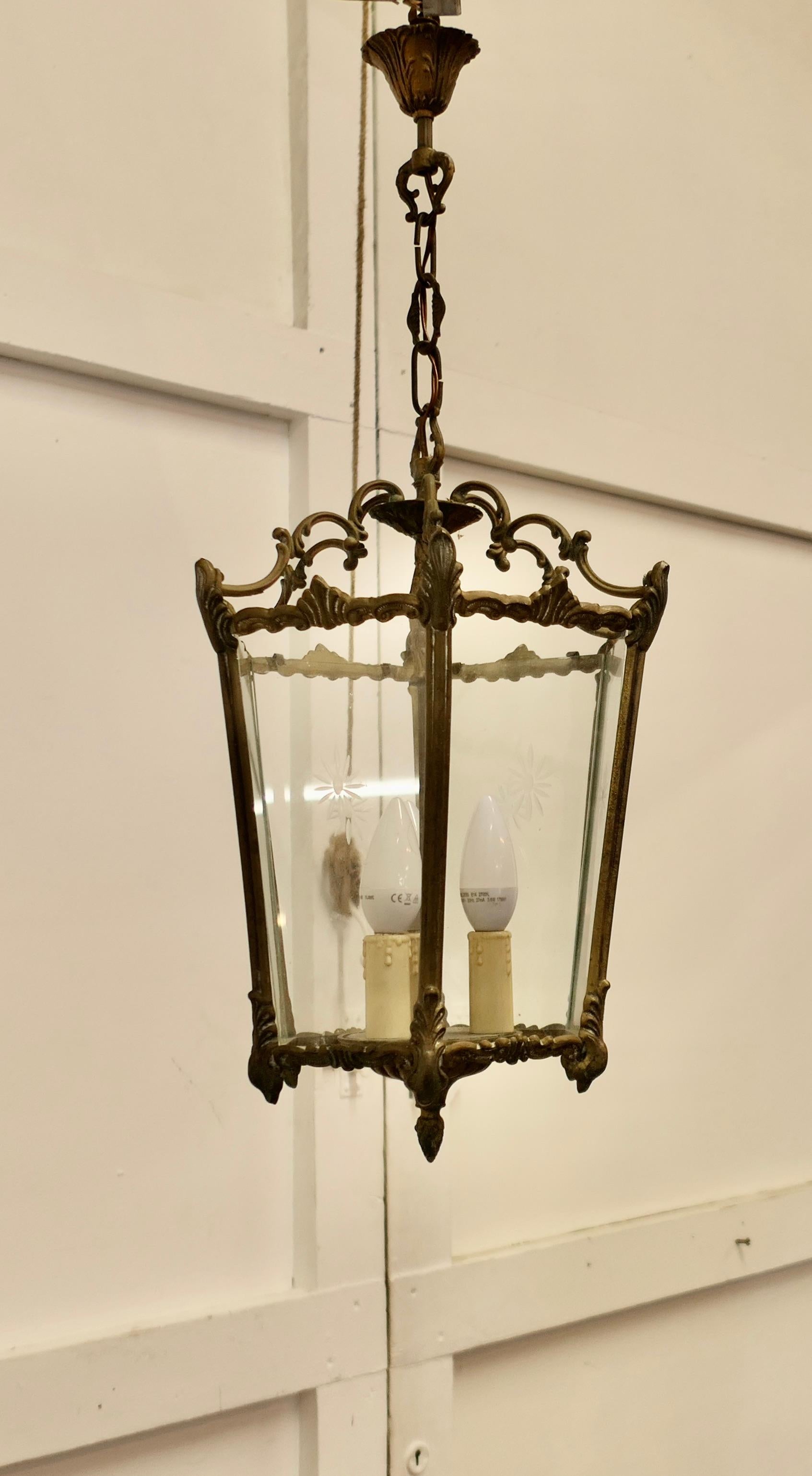 Französisch Rokoko-Stil Messing und geätztem Glas Laterne Hall Light 3