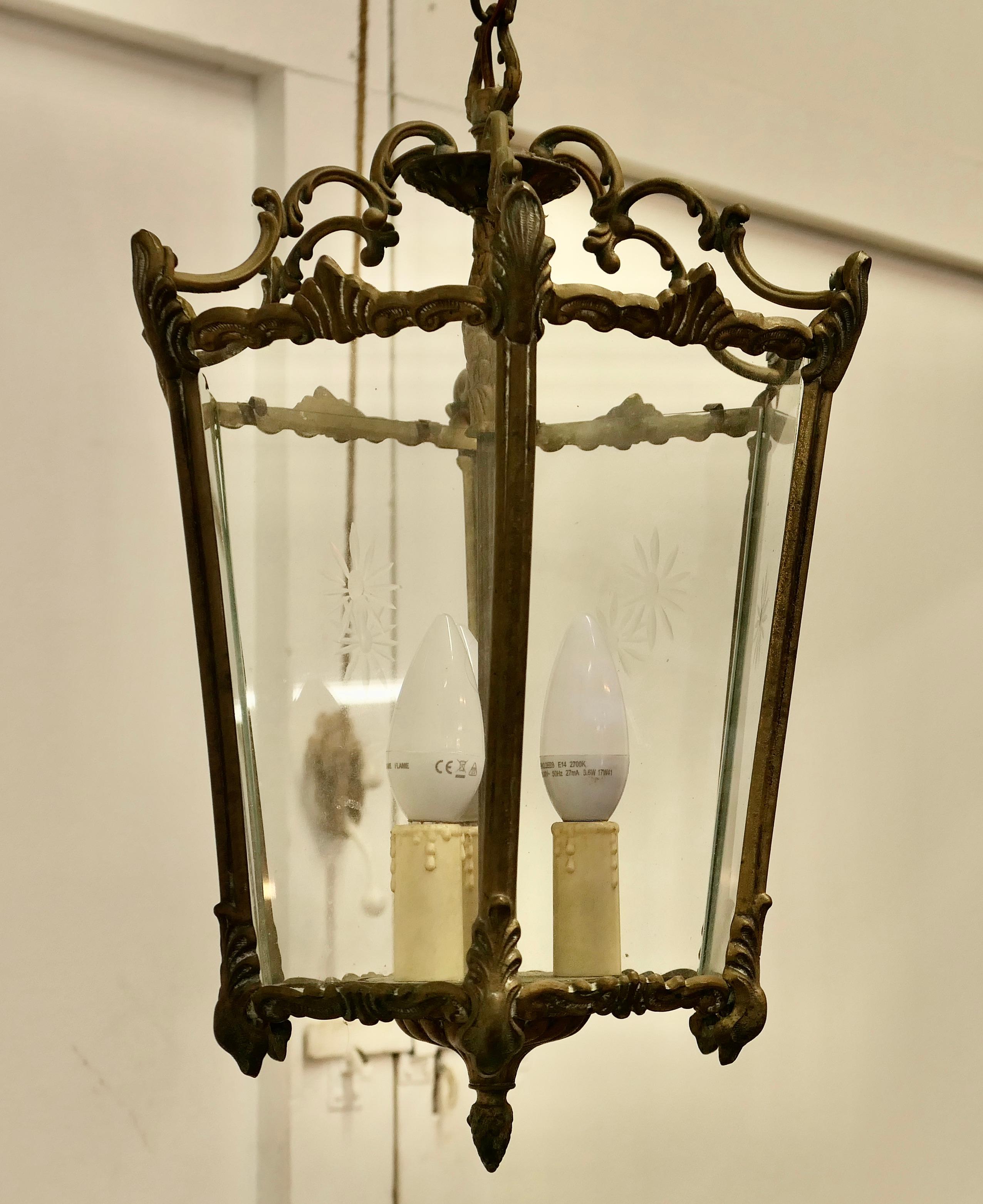 Französisch Rokoko-Stil Messing und geätztem Glas Laterne Hall Light 4