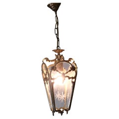 French Rococo Style Brass and Etched Glass Lantern Hall Light