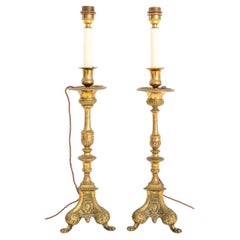 Lampade a candelabro in ottone in stile French Rococo, coppia