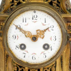 French Rococo Style Brass Mantel Clock, 19th Century