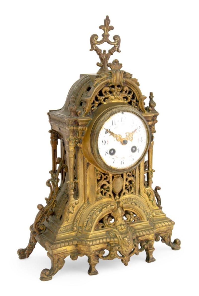Painted French Rococo Style Brass Mantel Clock, 19th Century For Sale