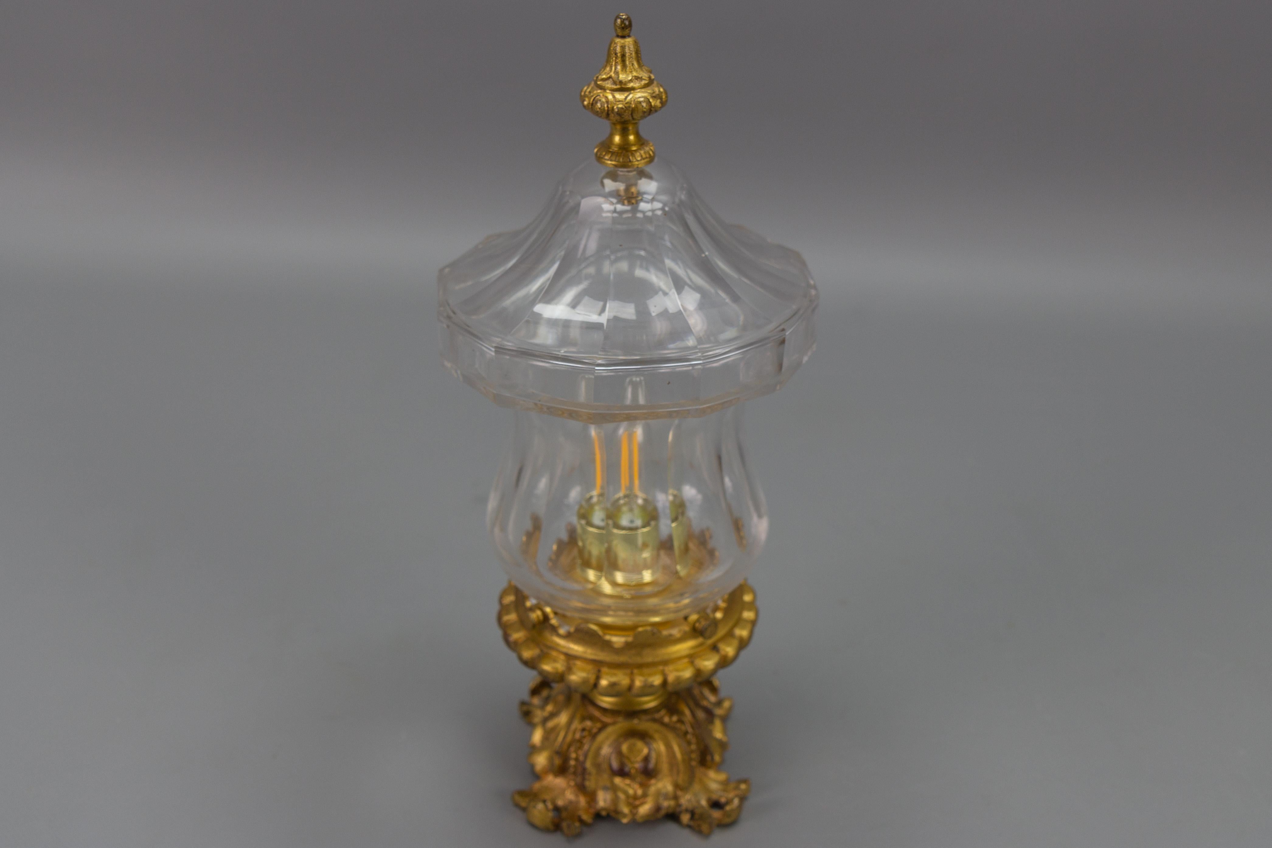 French Rococo Style Bronze and Crystal Glass Flush Mount, ca. 1900 For Sale 5