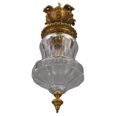 Antique French Rococo Style Bronze and Crystal Glass Flush Mount, ca. 1900