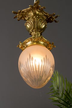 French Rococo Style Bronze and White Frosted Cut Glass Ceiling Light
