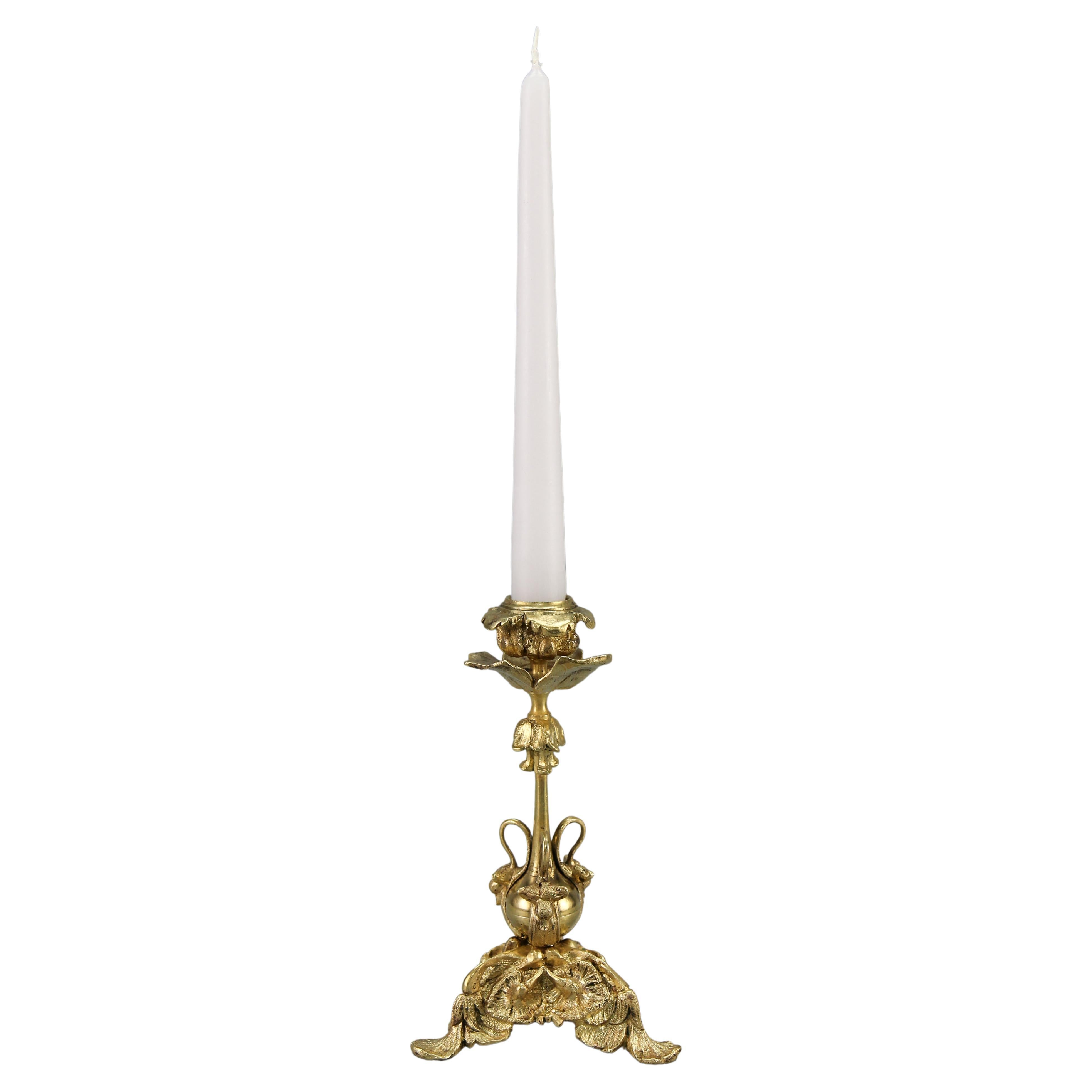 French Rococo Style Bronze Candlestick, circa 1920s