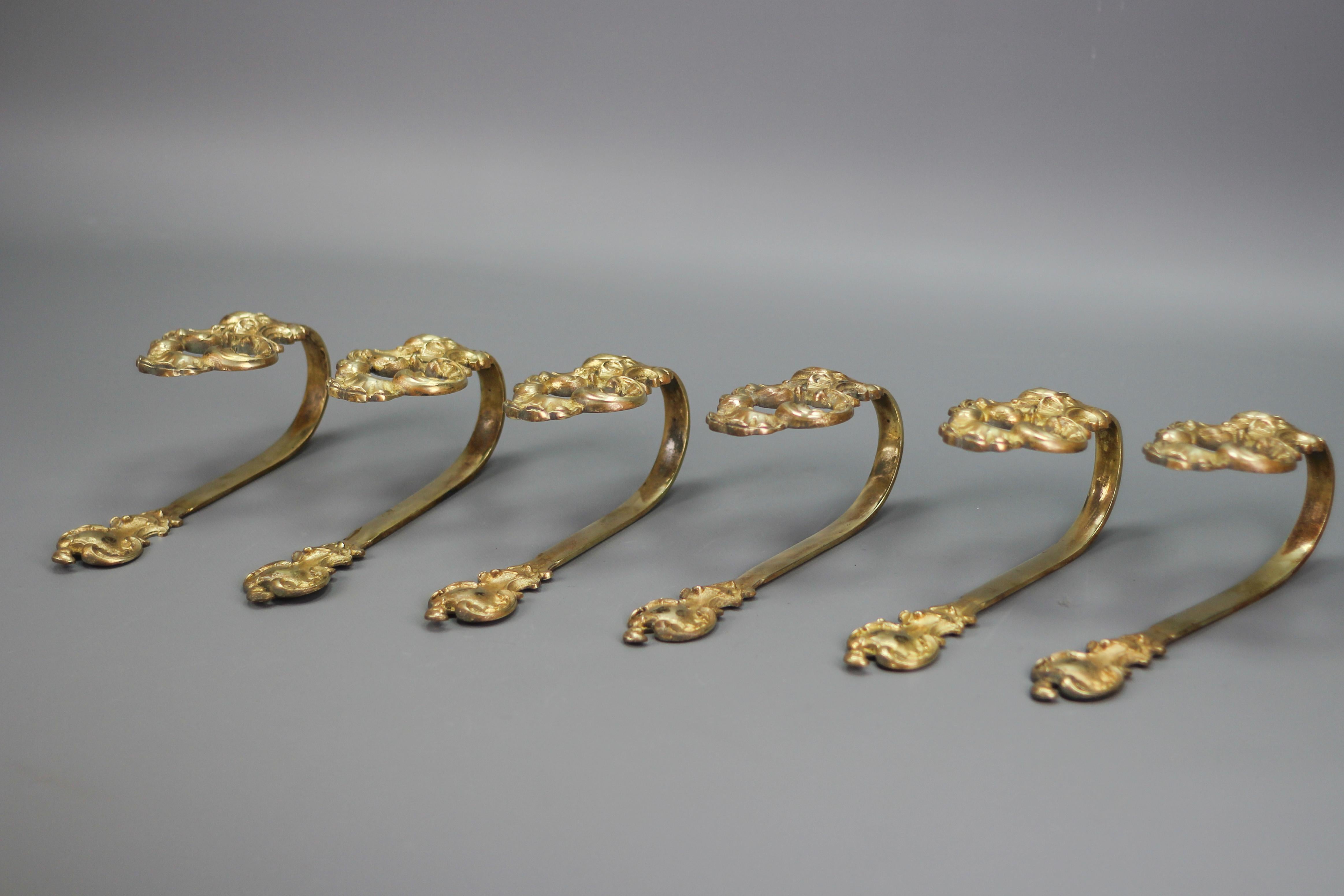 French Rococo Style Bronze Curtain Tiebacks or Curtain Holders, Set of Six 7