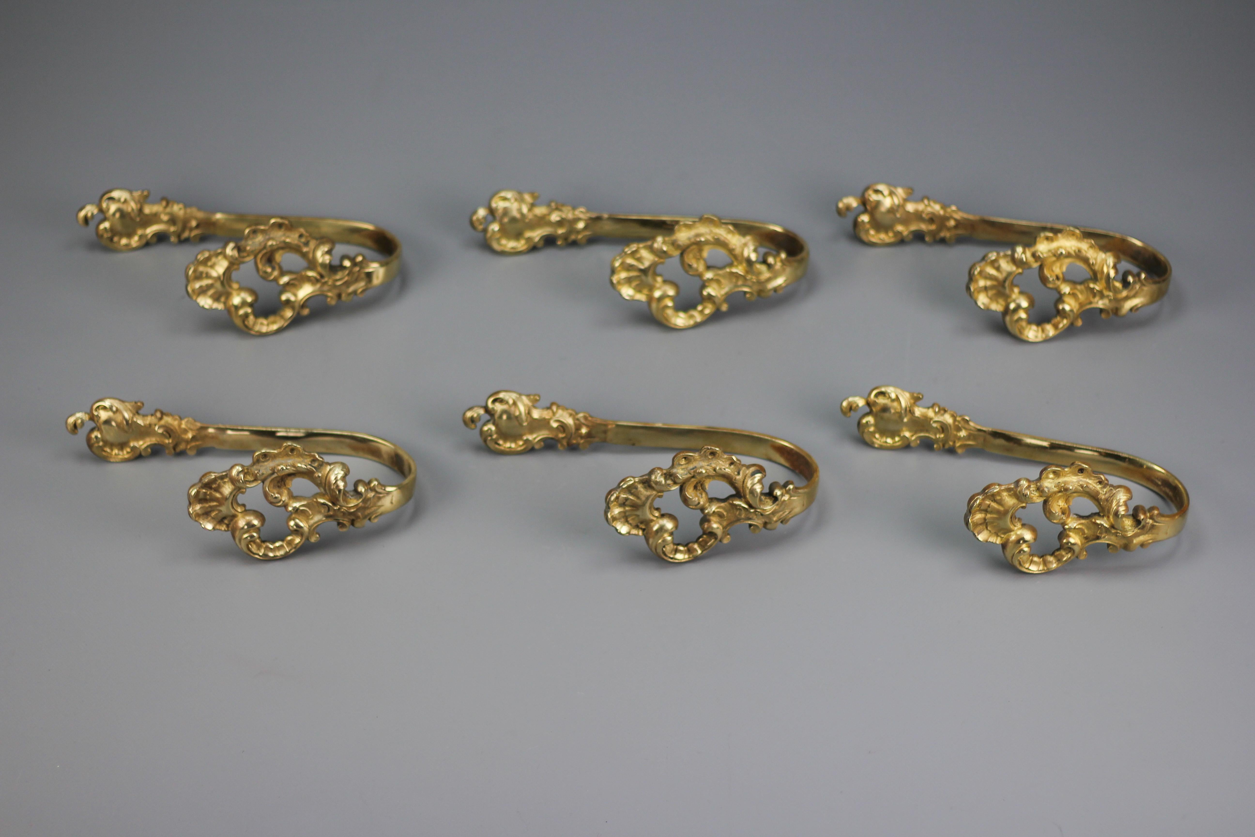 French Rococo Style Bronze Curtain Tiebacks or Curtain Holders, Set of Six 8