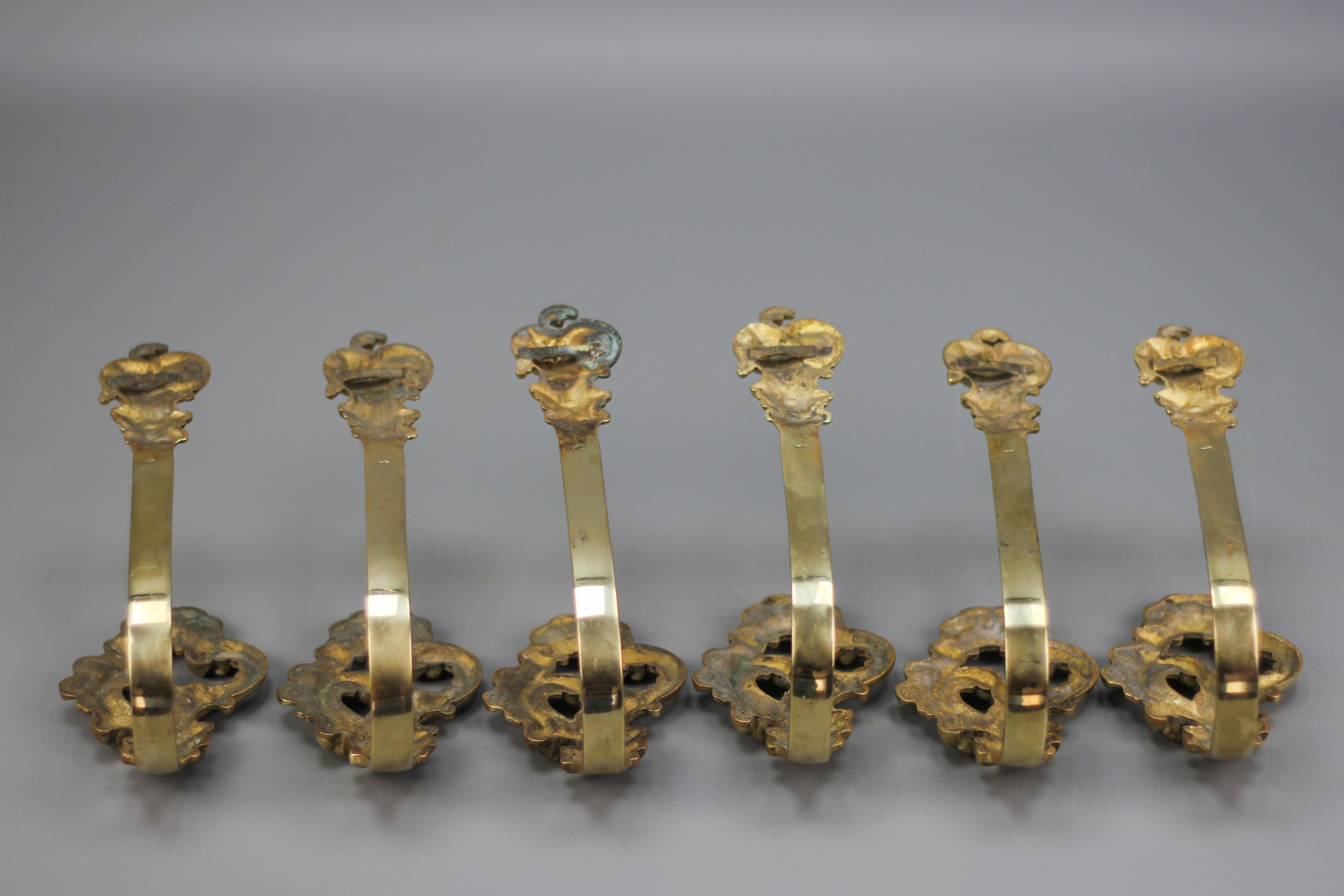 French Rococo Style Bronze Curtain Tiebacks or Curtain Holders, Set of Six 11