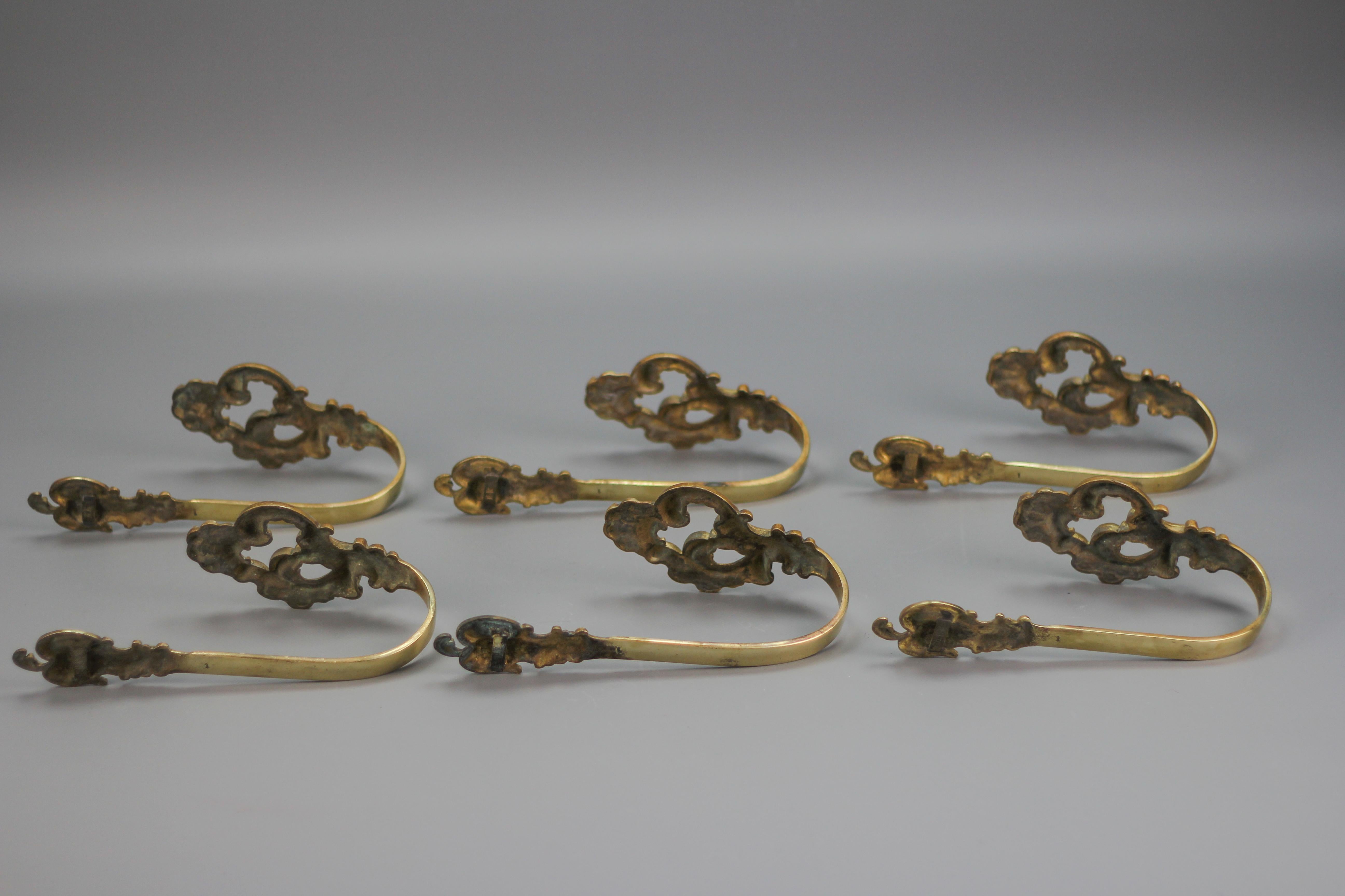 French Rococo Style Bronze Curtain Tiebacks or Curtain Holders, Set of Six 13