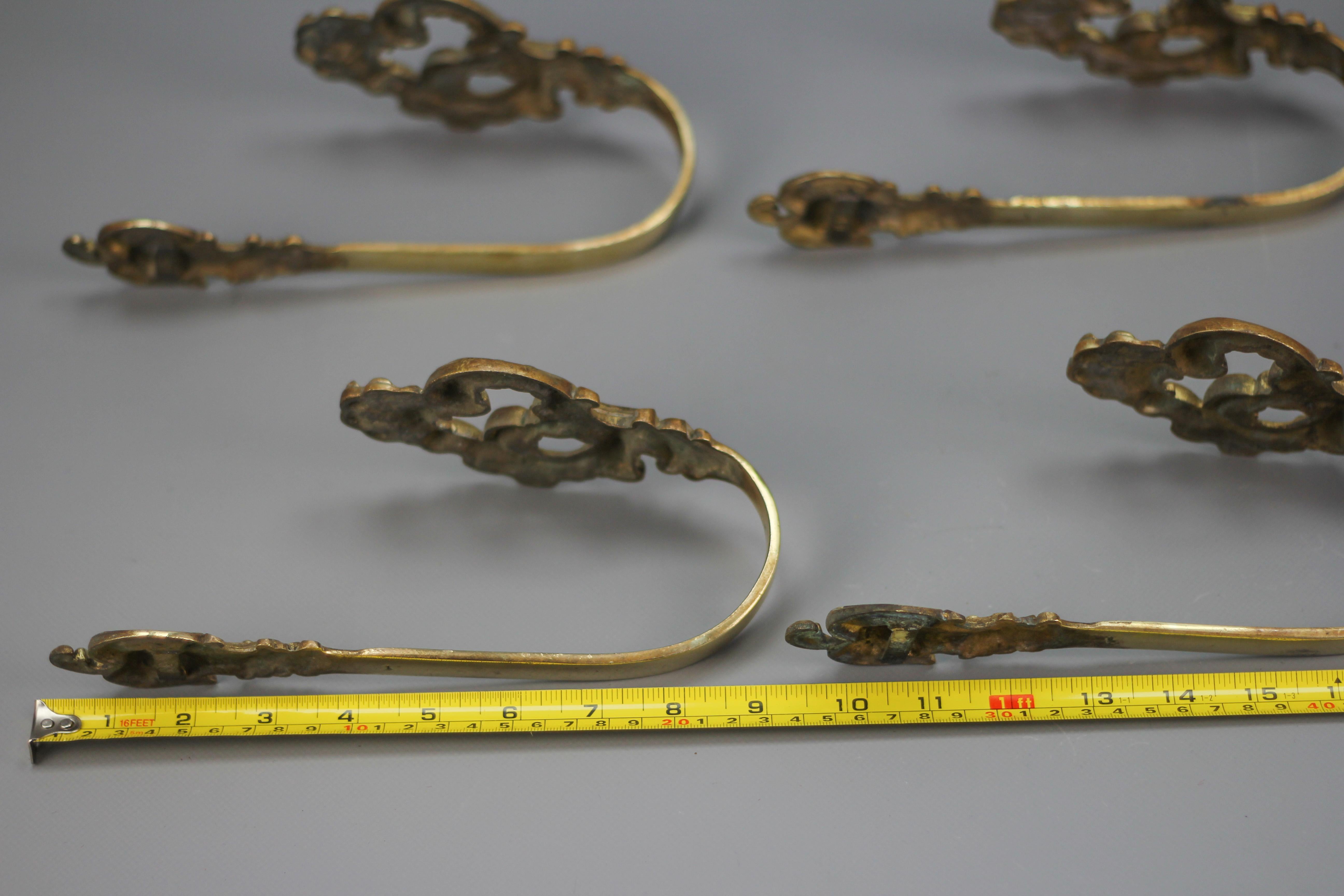 French Rococo Style Bronze Curtain Tiebacks or Curtain Holders, Set of Six 14