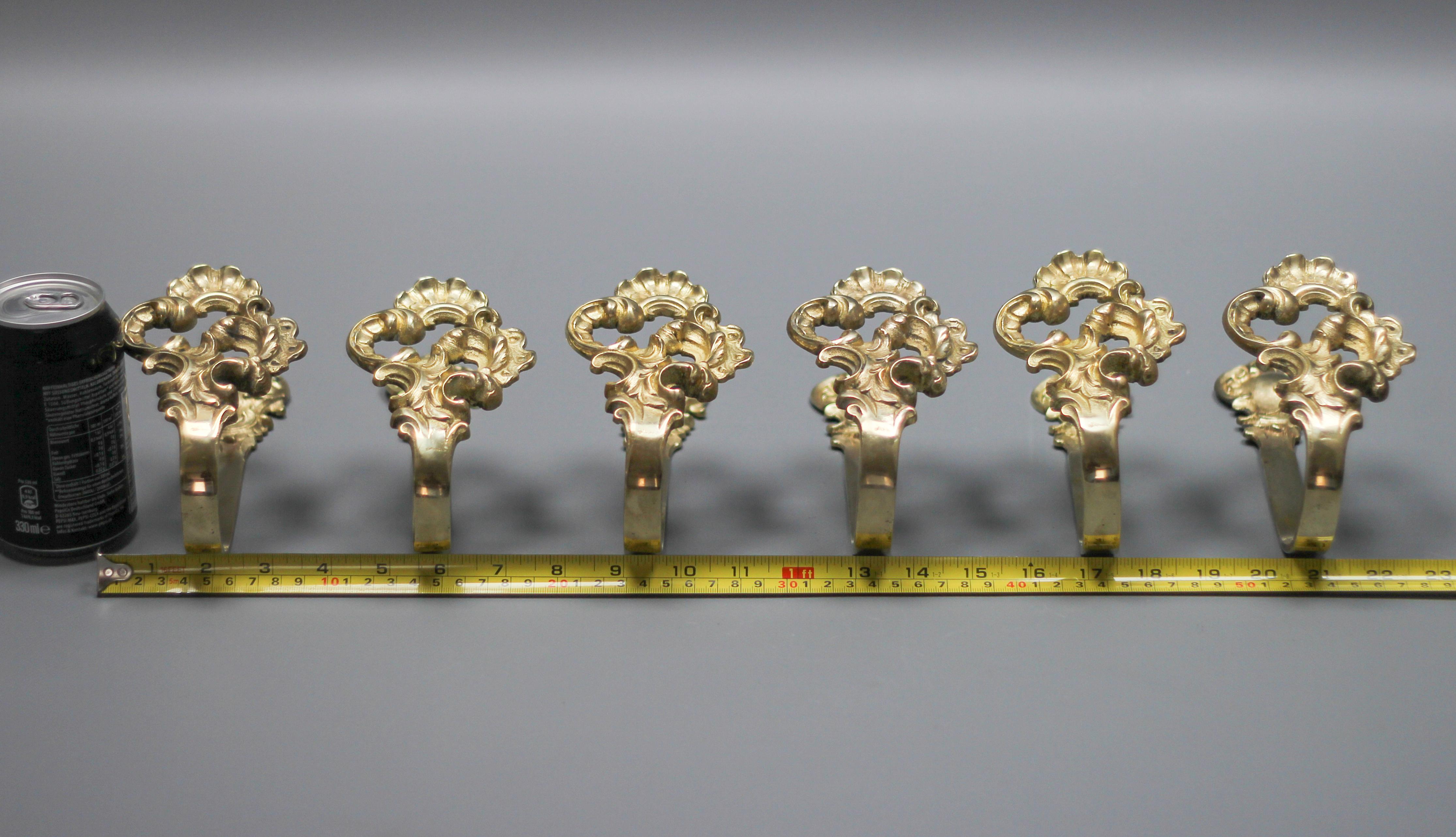 French Rococo Style Bronze Curtain Tiebacks or Curtain Holders, Set of Six 16