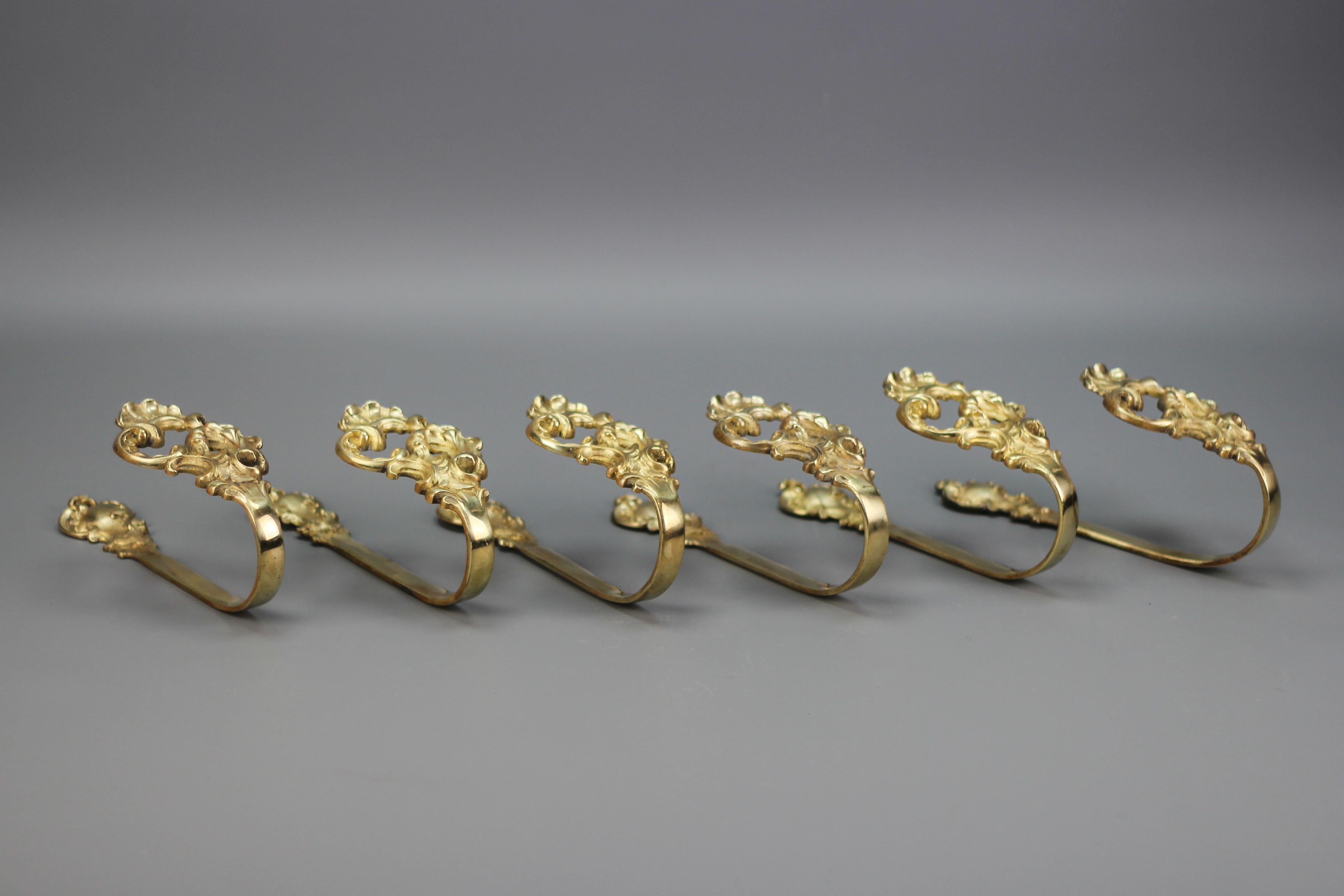 French Rococo Style Bronze Curtain Tiebacks or Curtain Holders, Set of Six 3