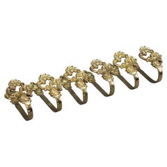 French Rococo Style Bronze Curtain Tiebacks or Curtain Holders, Set of Six