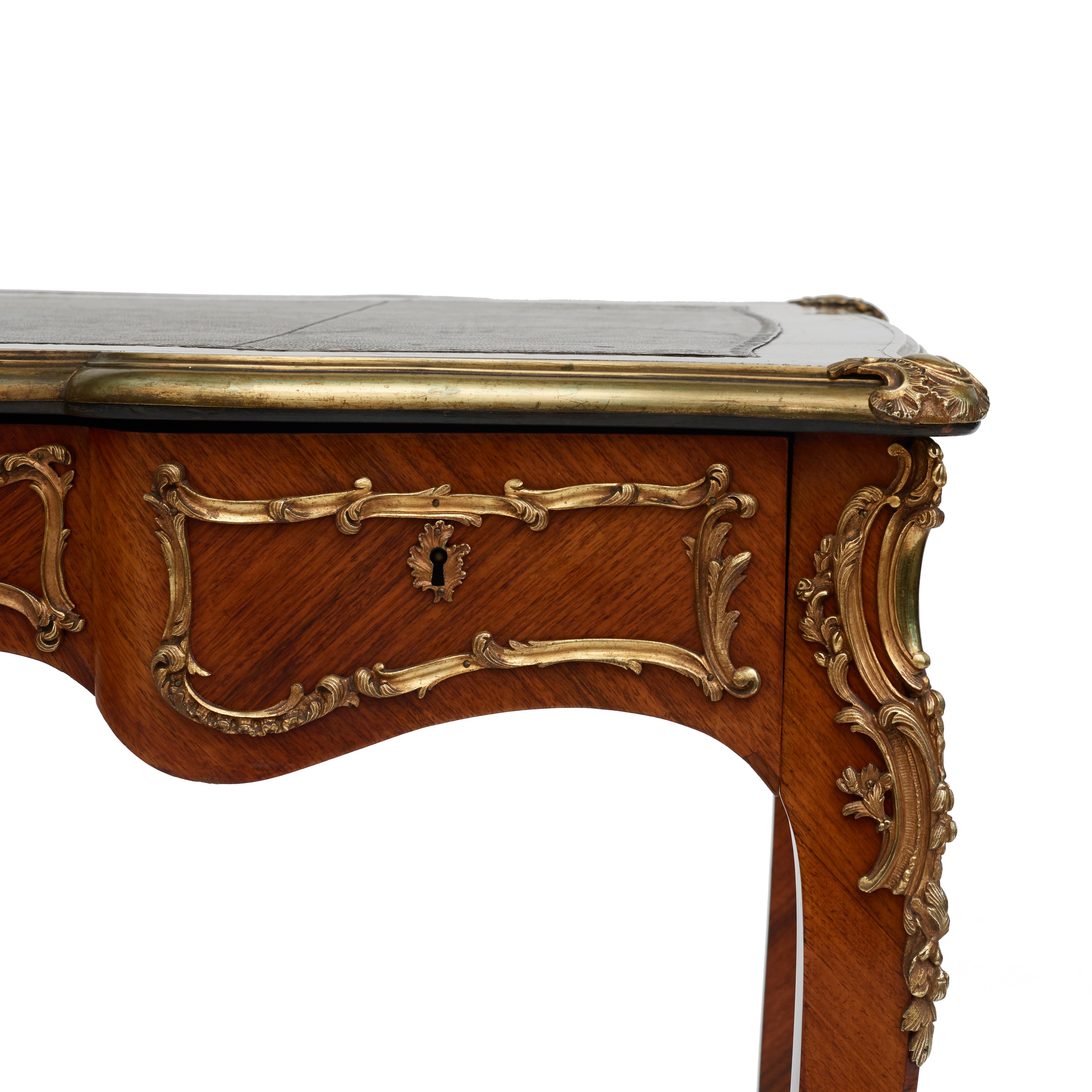 French Rococo Style Walnut & Gilt Bronze Bureau Plat For Sale 2