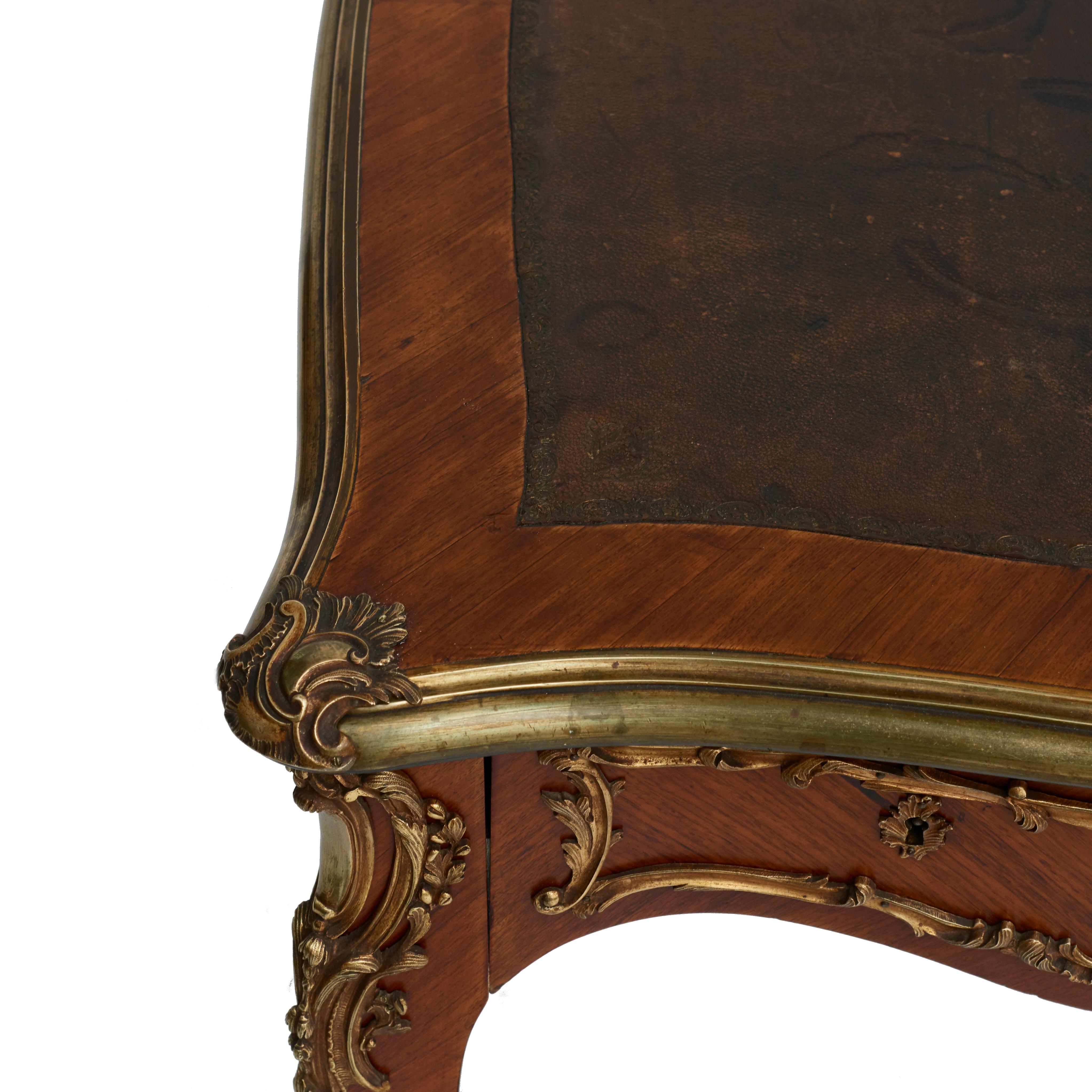French Rococo Style Walnut & Gilt Bronze Bureau Plat For Sale 5