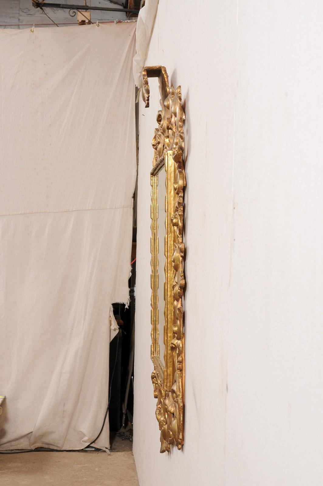 Giltwood French Rococo Style Carved & Gilt 4.75 Ft Tall Mirror, 19th C. For Sale