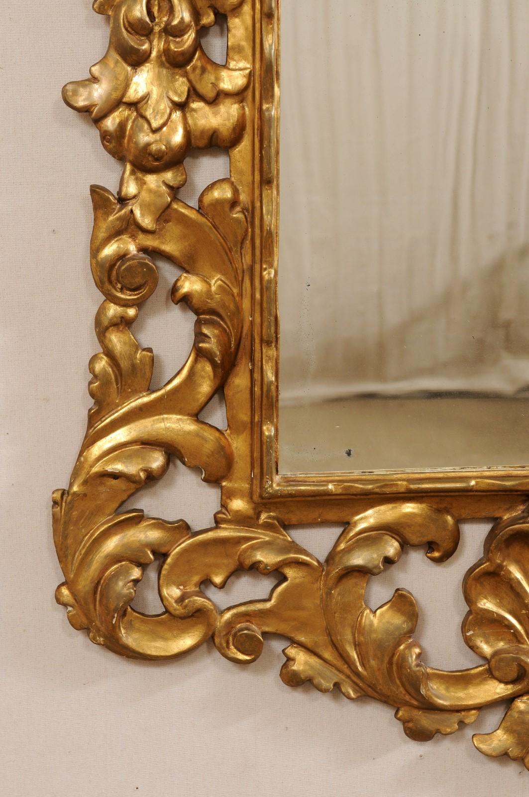 French Rococo Style Carved & Gilt 4.75 Ft Tall Mirror, 19th C. For Sale 2