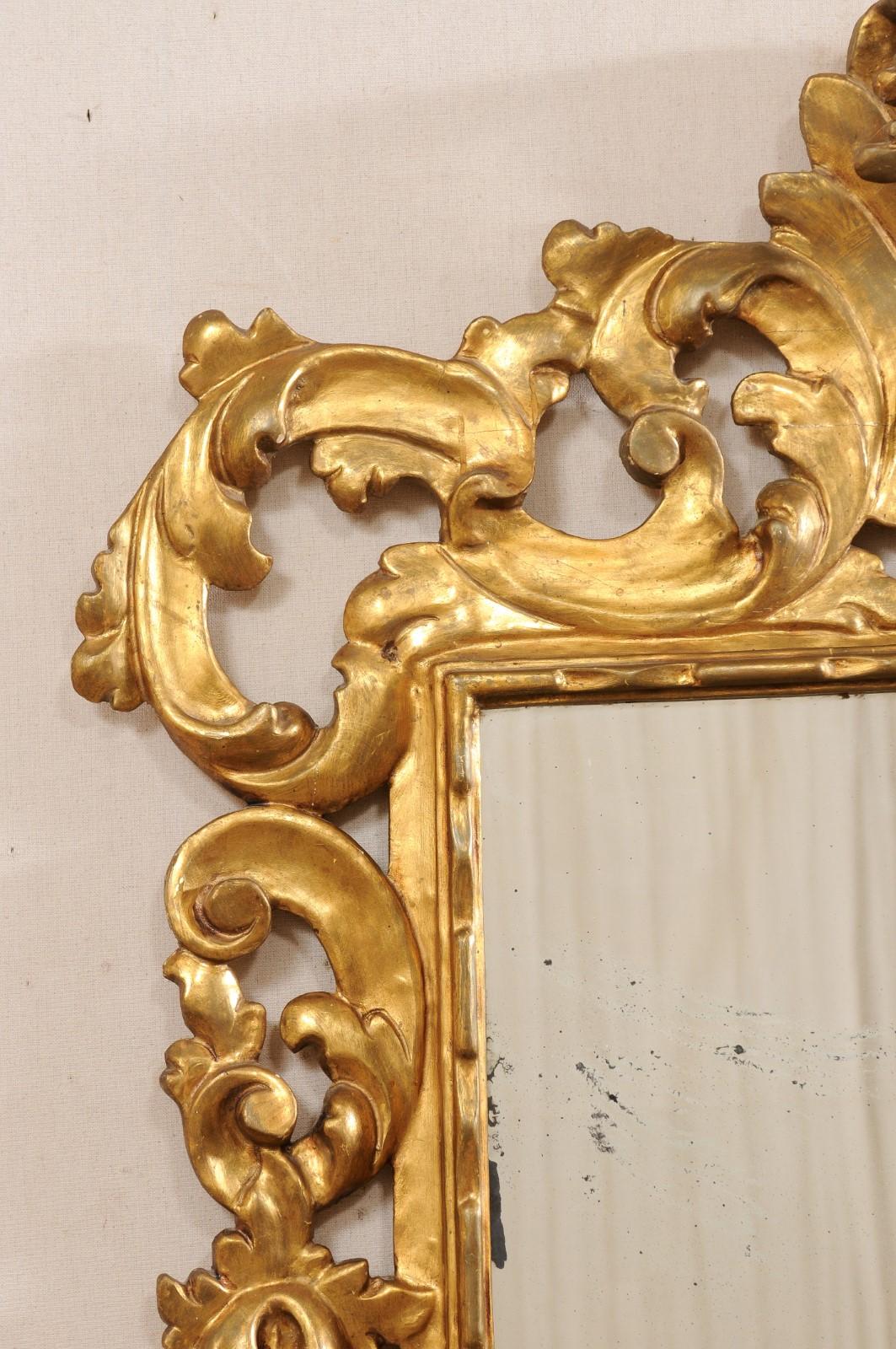 French Rococo Style Carved & Gilt 4.75 Ft Tall Mirror, 19th C. For Sale 3
