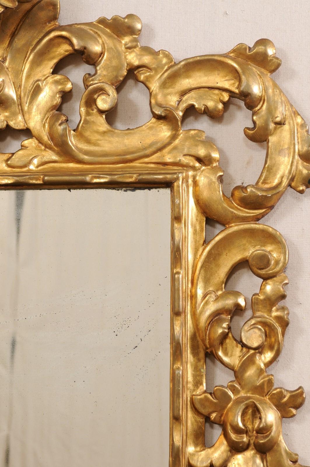 French Rococo Style Carved & Gilt 4.75 Ft Tall Mirror, 19th C. For Sale 4