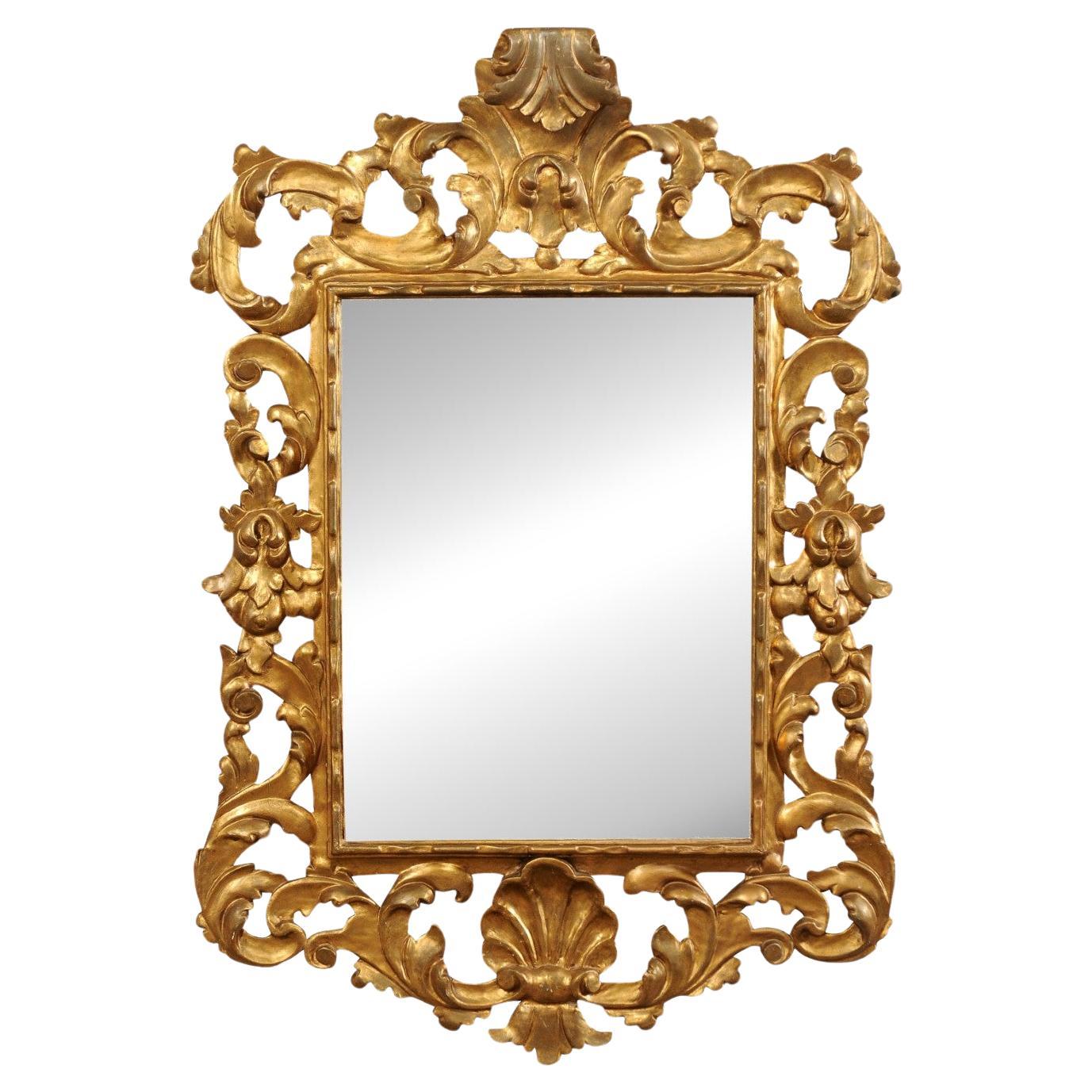 French Rococo Style Carved & Gilt 4.75 Ft Tall Mirror, 19th C. For Sale