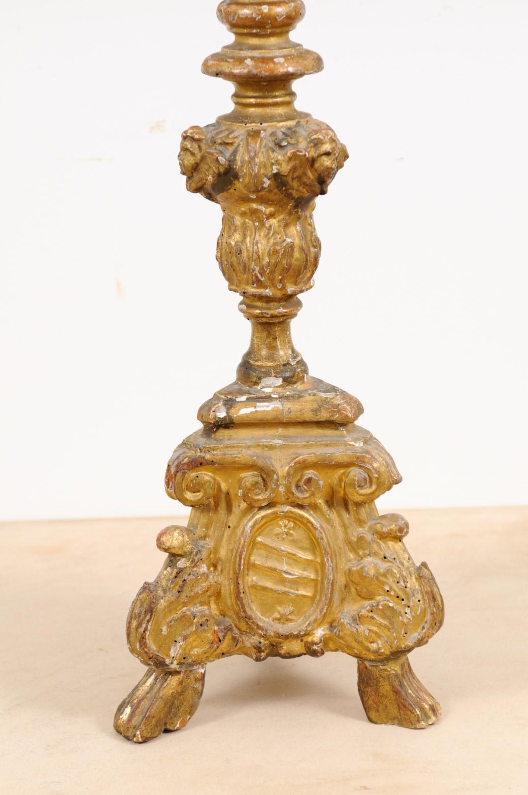French Rococo Style Carved Giltwood Candlestick with Oval Medallion and Paw Feet 6