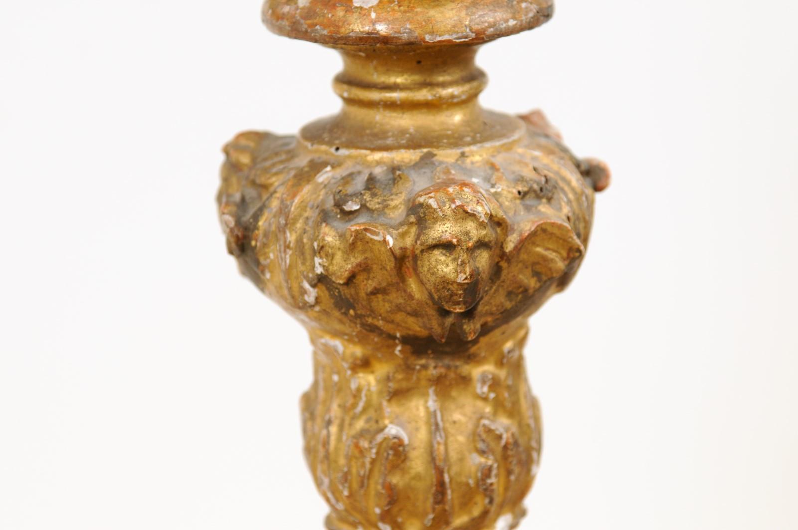 French Rococo Style Carved Giltwood Candlestick with Oval Medallion and Paw Feet 5