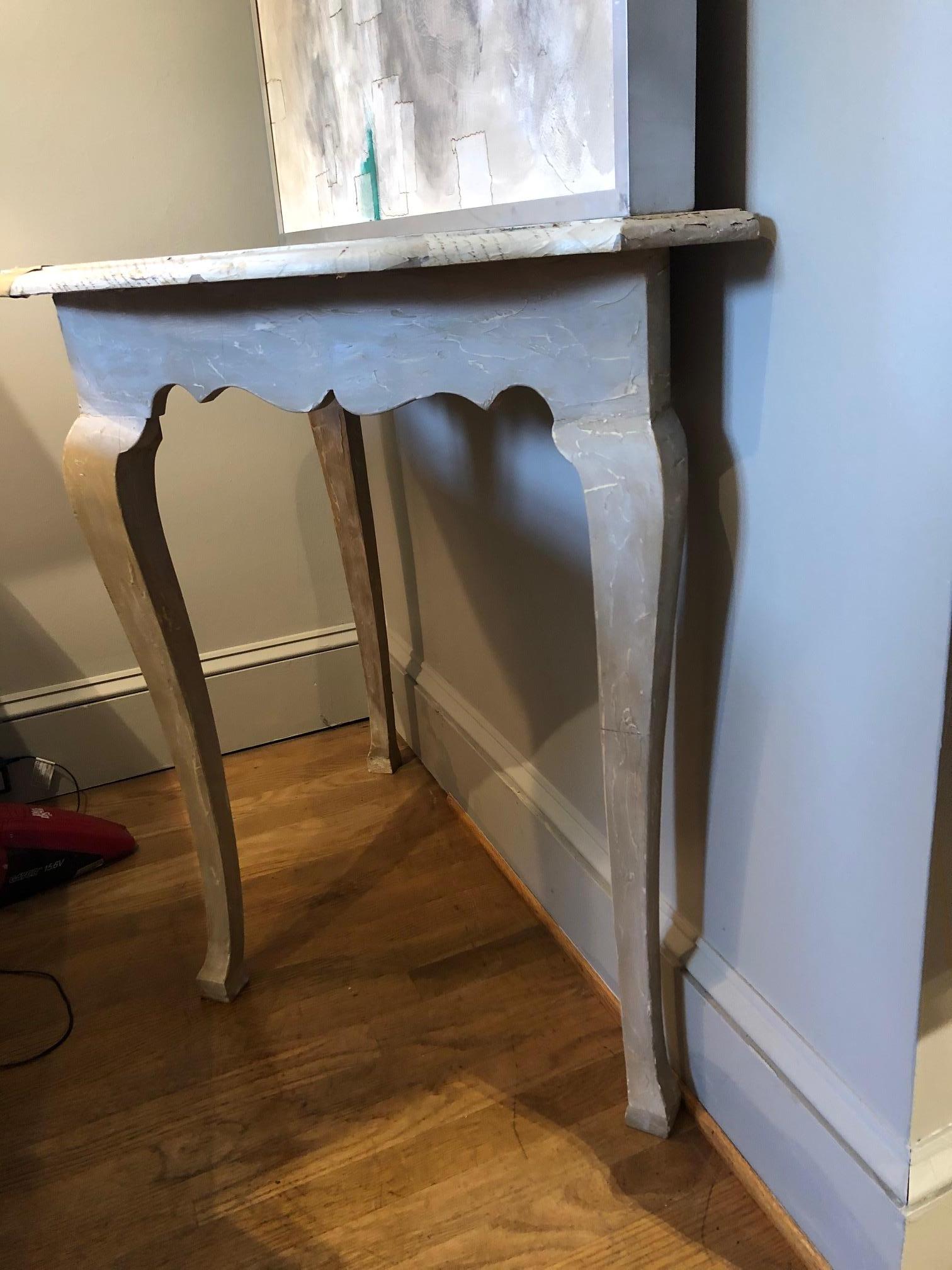 French Rococo Style Console Table with Vintage Letters Collage and Ivory Paint In New Condition For Sale In Middleburg, VA