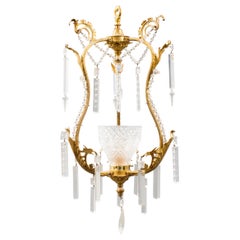 French Rococo Style Gilt Brass & Crystal Pendant