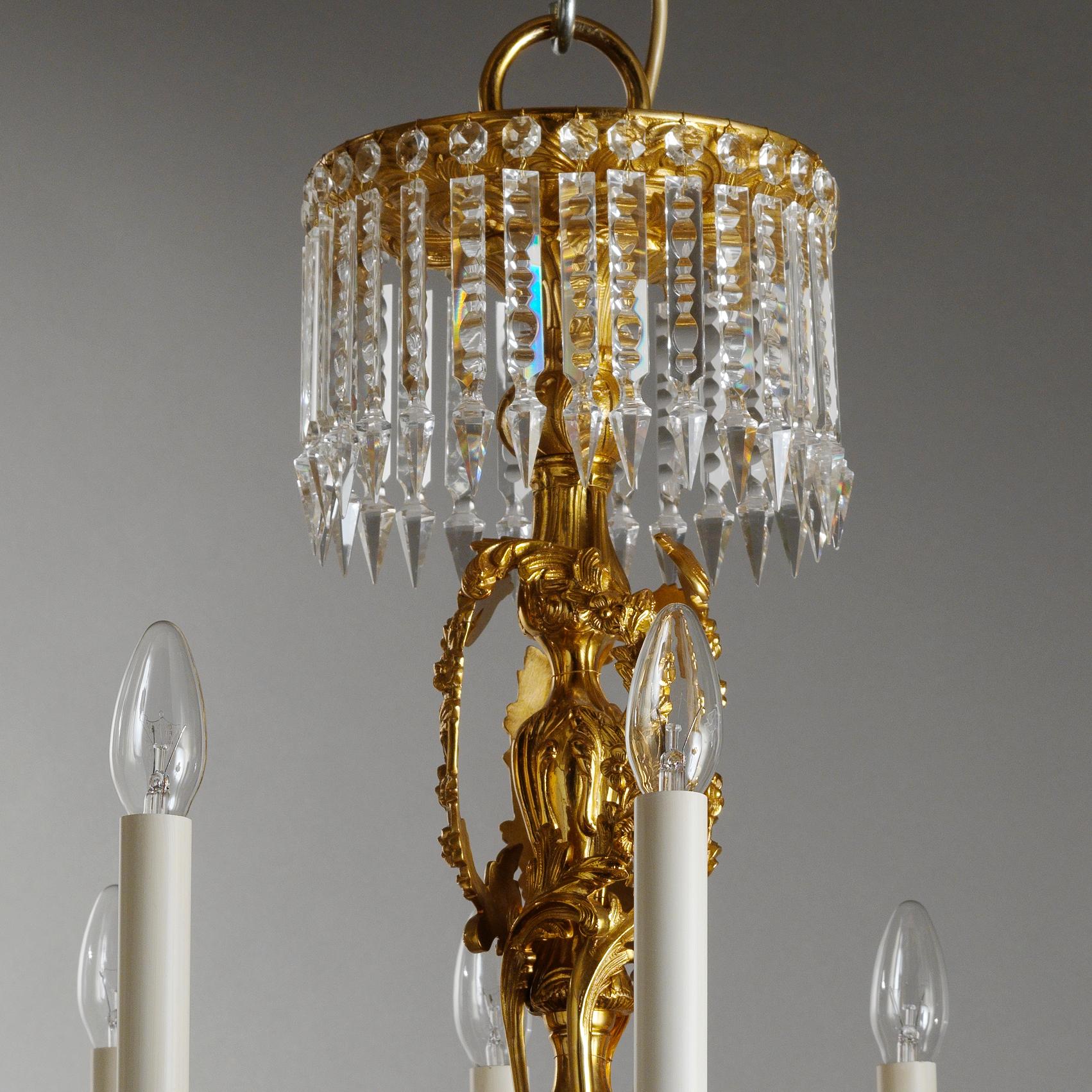 Italian French Rococò Style Gilt Bronze and Crystal Chandelier by Gherardo Degli Albizzi For Sale