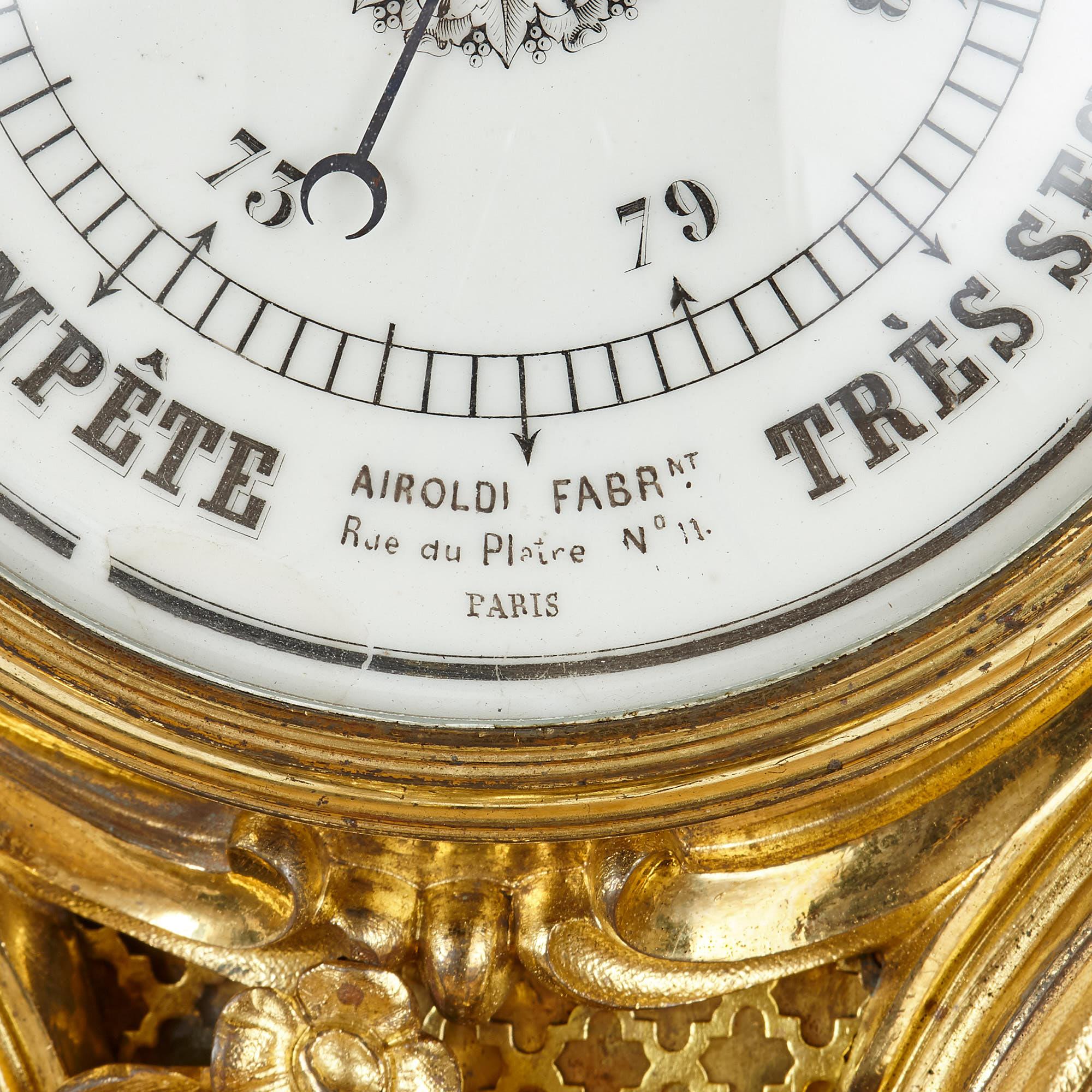 19th Century French Rococo Style Gilt Bronze Clock and Barometer by Charpentier For Sale