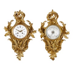 French Rococo Style Gilt Bronze Clock and Barometer by Charpentier