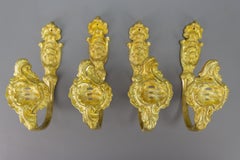 French Rococo Style Gilt Bronze Curtain Tiebacks or Curtain Holders, Set of Four
