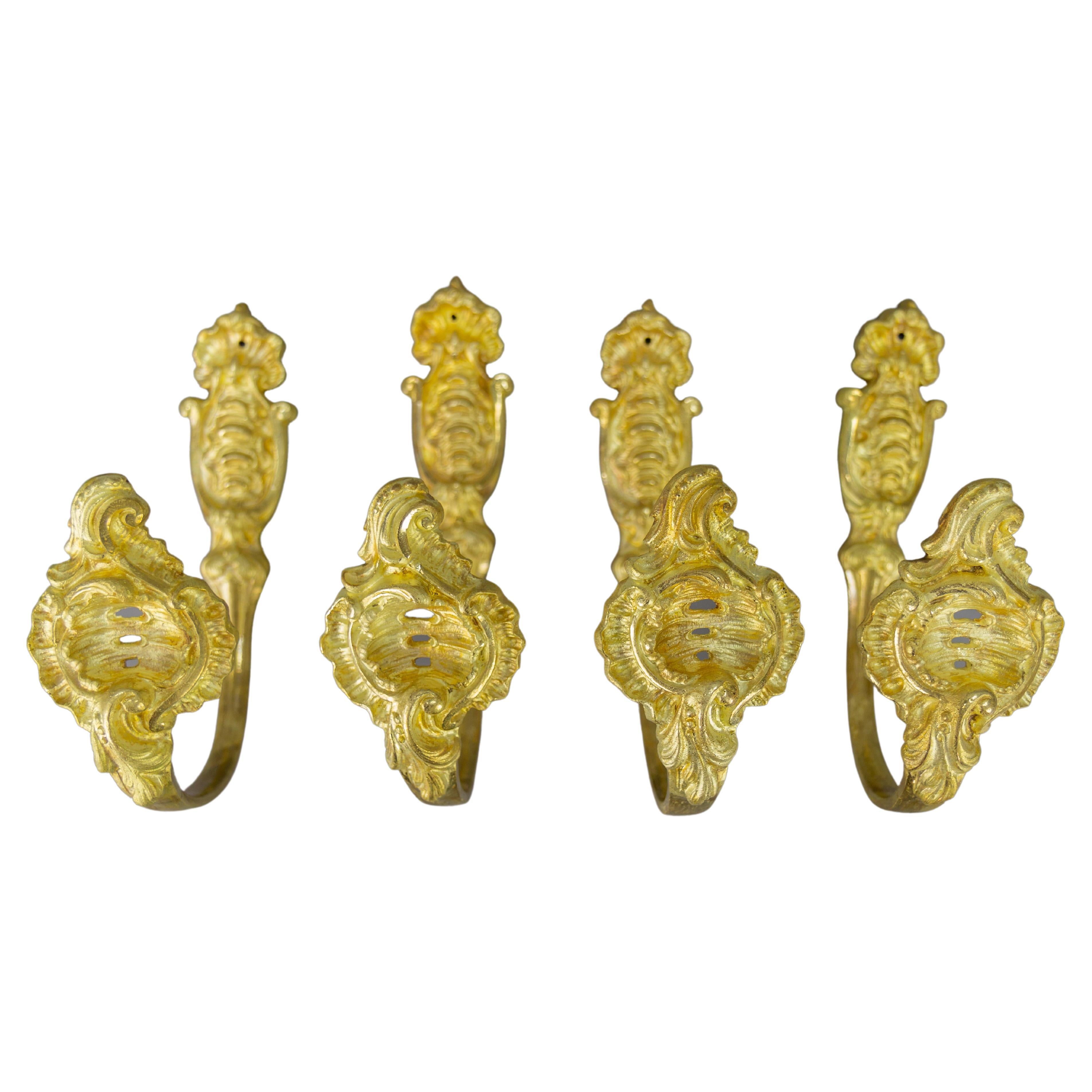 French Rococo Style Gilt Bronze Curtain Tiebacks or Curtain Holders, Set of Four For Sale