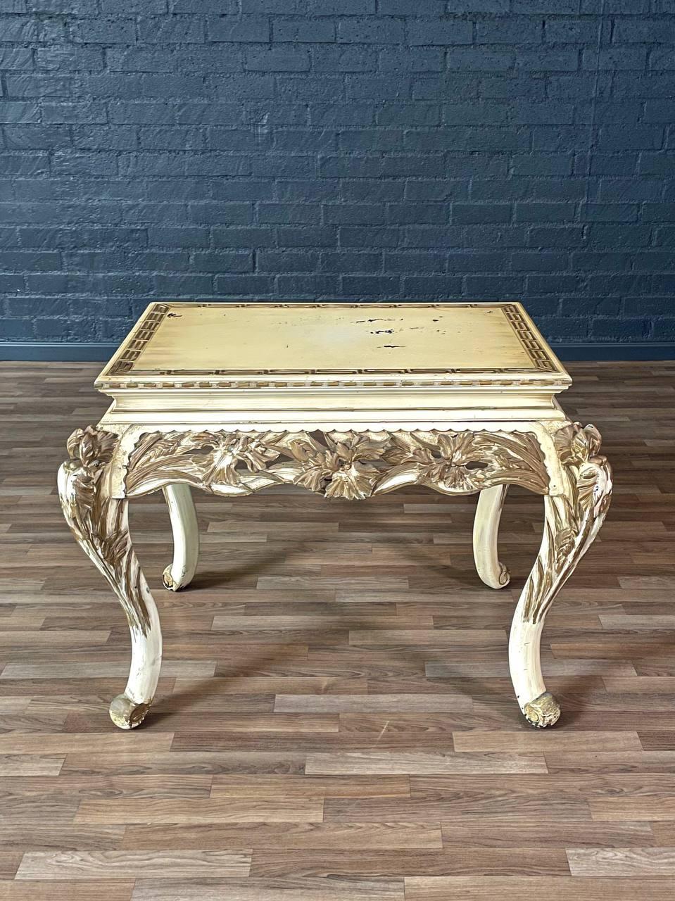 French Rococo Style Gilt & Painted Carved Wood Center Table In Good Condition For Sale In Los Angeles, CA