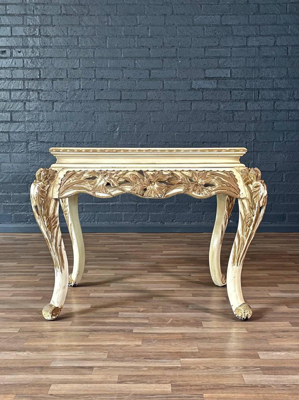Mid-20th Century French Rococo Style Gilt & Painted Carved Wood Center Table For Sale