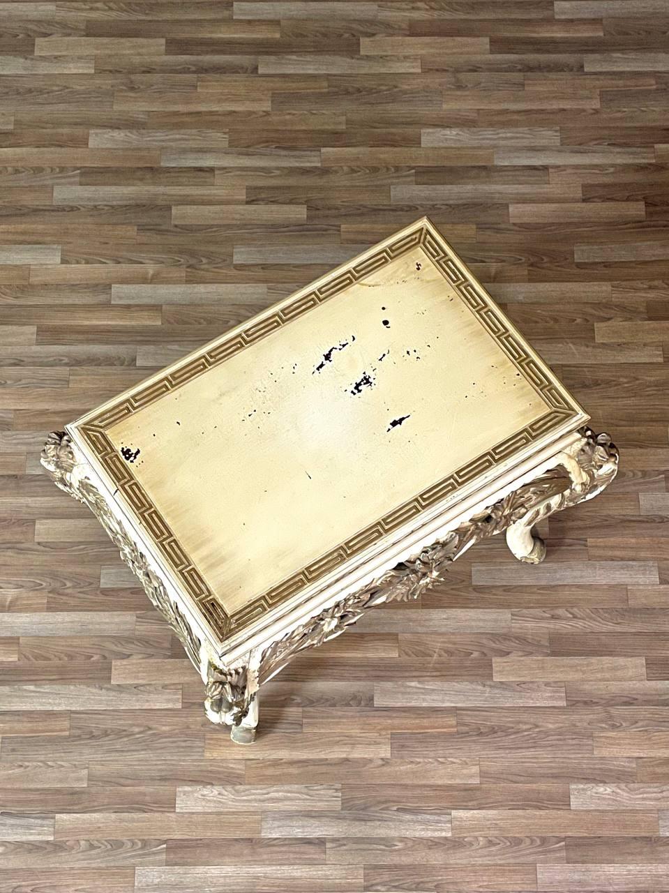 French Rococo Style Gilt & Painted Carved Wood Center Table For Sale 1