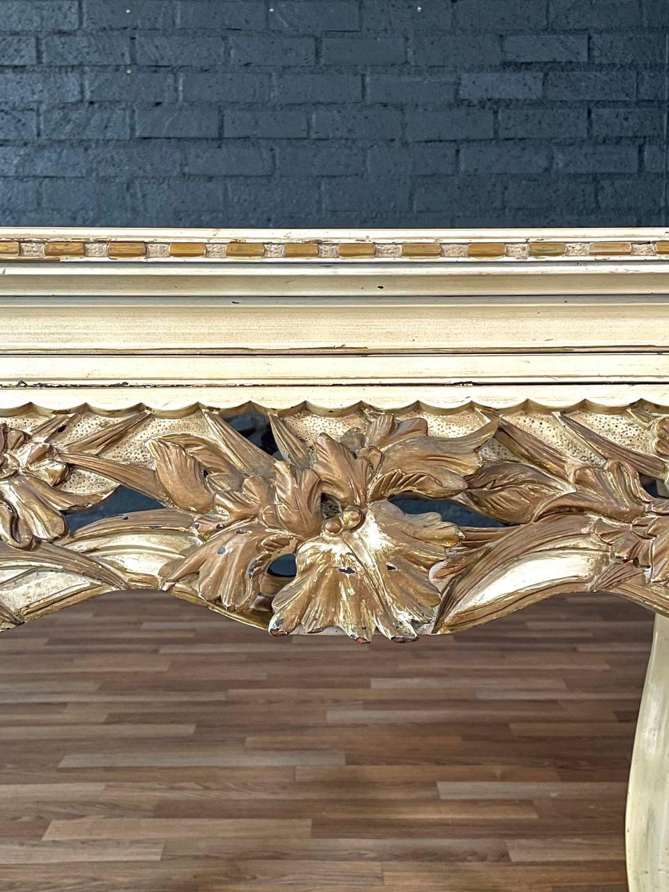 French Rococo Style Gilt & Painted Carved Wood Center Table For Sale 3