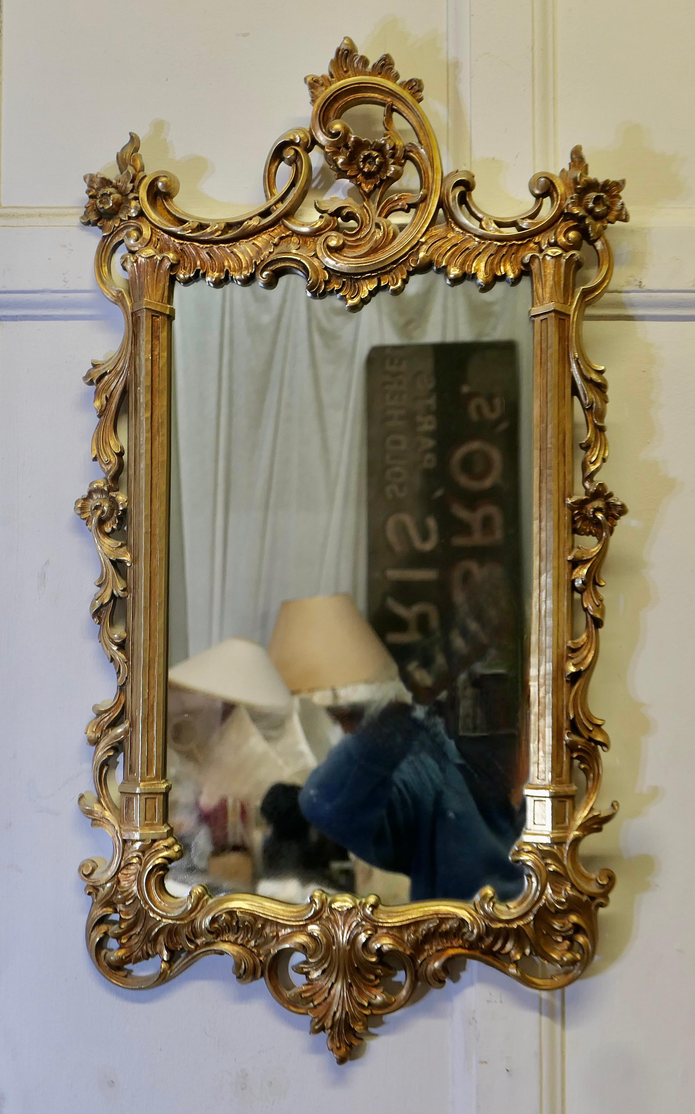 French Rococo Style Gilt Wall Mirror In Good Condition In Godshill, Isle of Wight