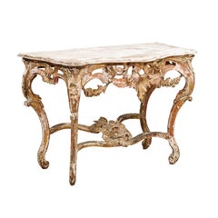 French Rococo Style Giltwood Console Table, 1880s