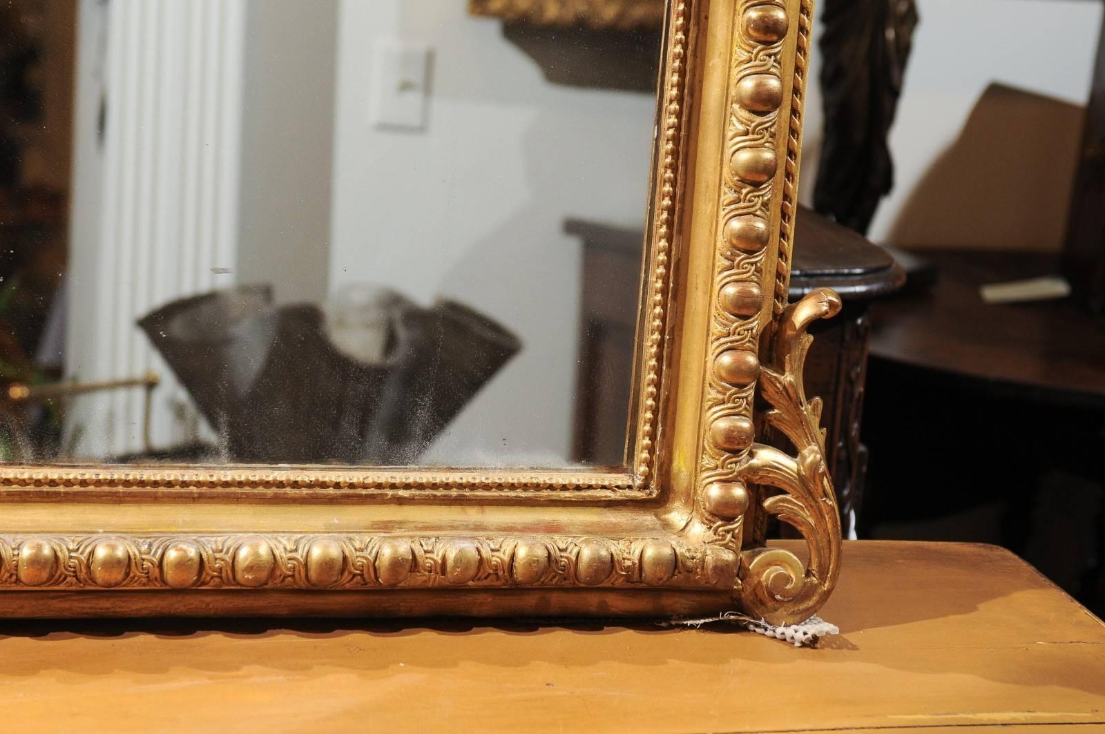 French Rococo Style Giltwood Mirror with Cartouche Carved Crest, 19th Century 7