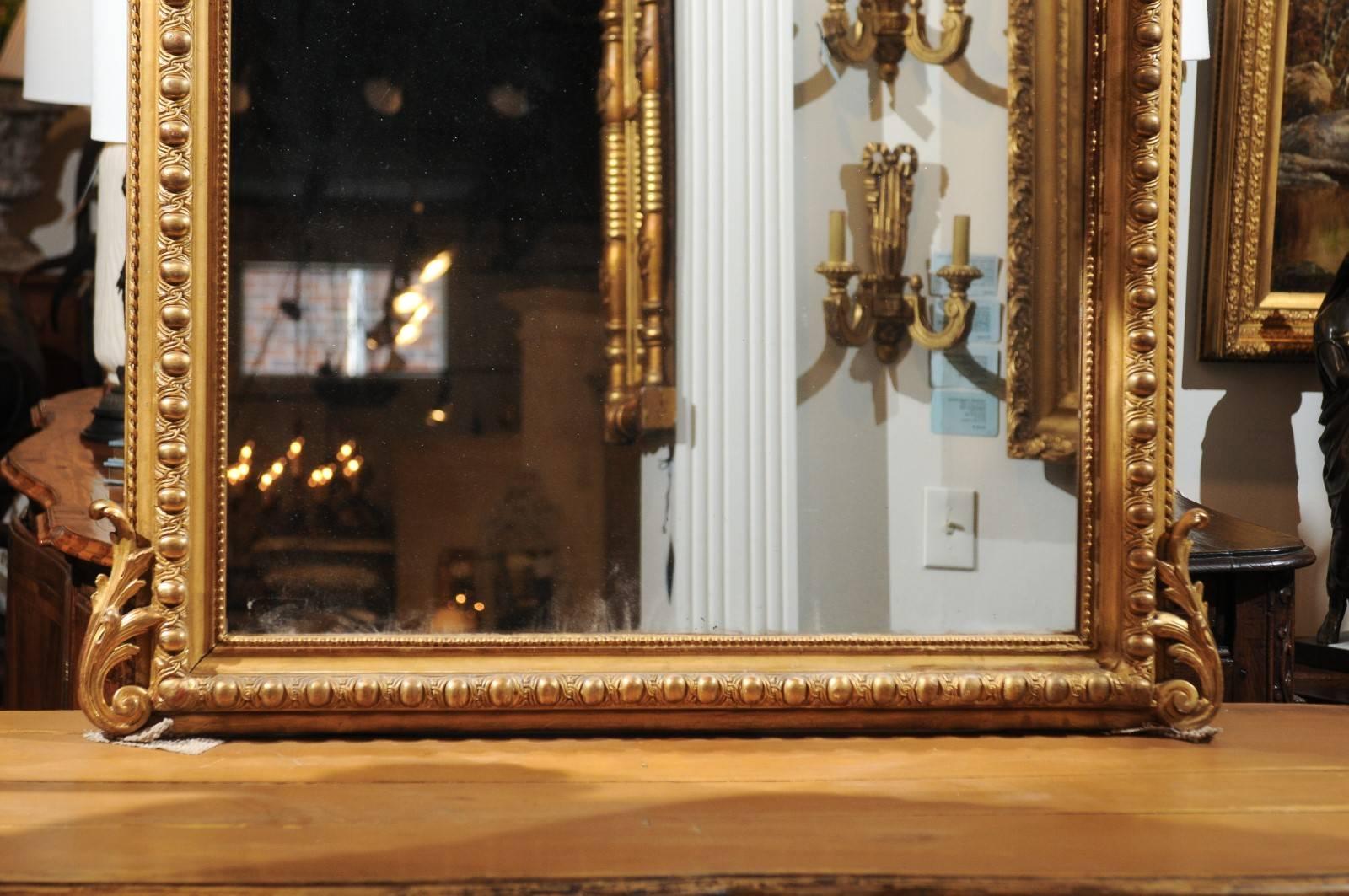 French Rococo Style Giltwood Mirror with Cartouche Carved Crest, 19th Century 2
