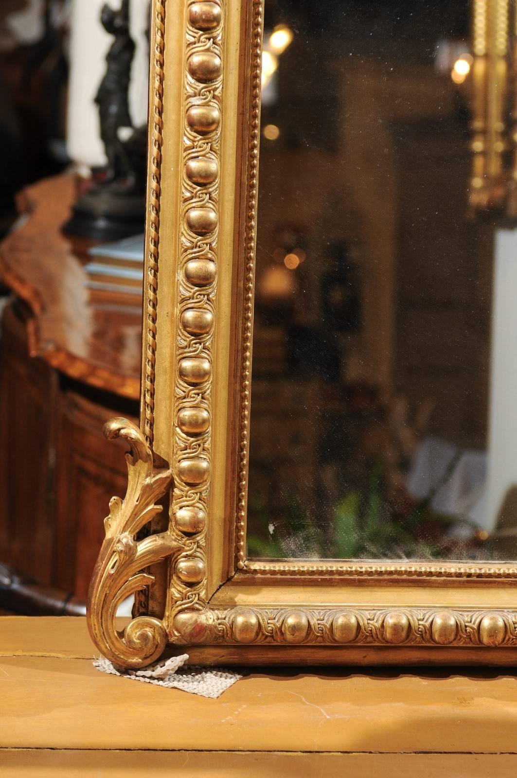 French Rococo Style Giltwood Mirror with Cartouche Carved Crest, 19th Century 3
