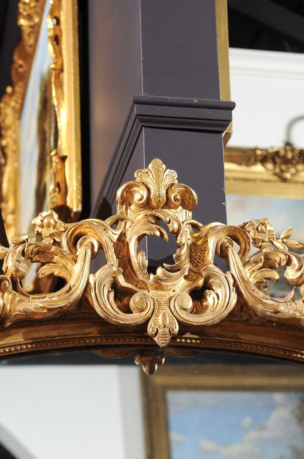 French Rococo Style Giltwood Mirror with Cartouche Carved Crest, 19th Century 5