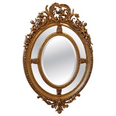 French Rococo Style Gold Putti Cherub Motif Oval Vertical Beveled Mirror 58 X 40