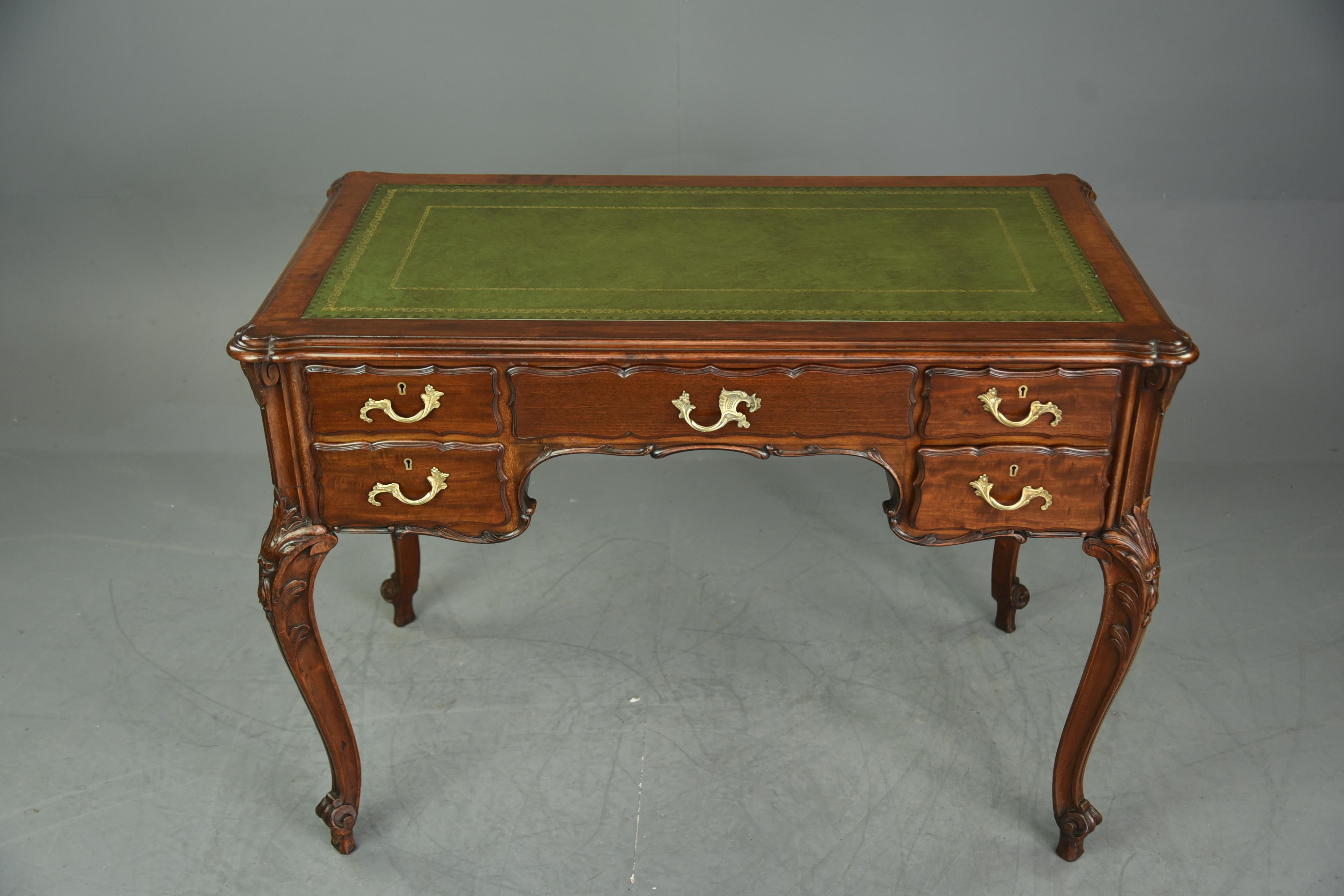 Fine quality late 19th century French Rococo red walnut Writing table / Desk 
The desk has quality carved cabriole legs with ornate brass ormolu handles.
All drawers slide nice and smooth as they should with original locks (no keys ) 
The desk