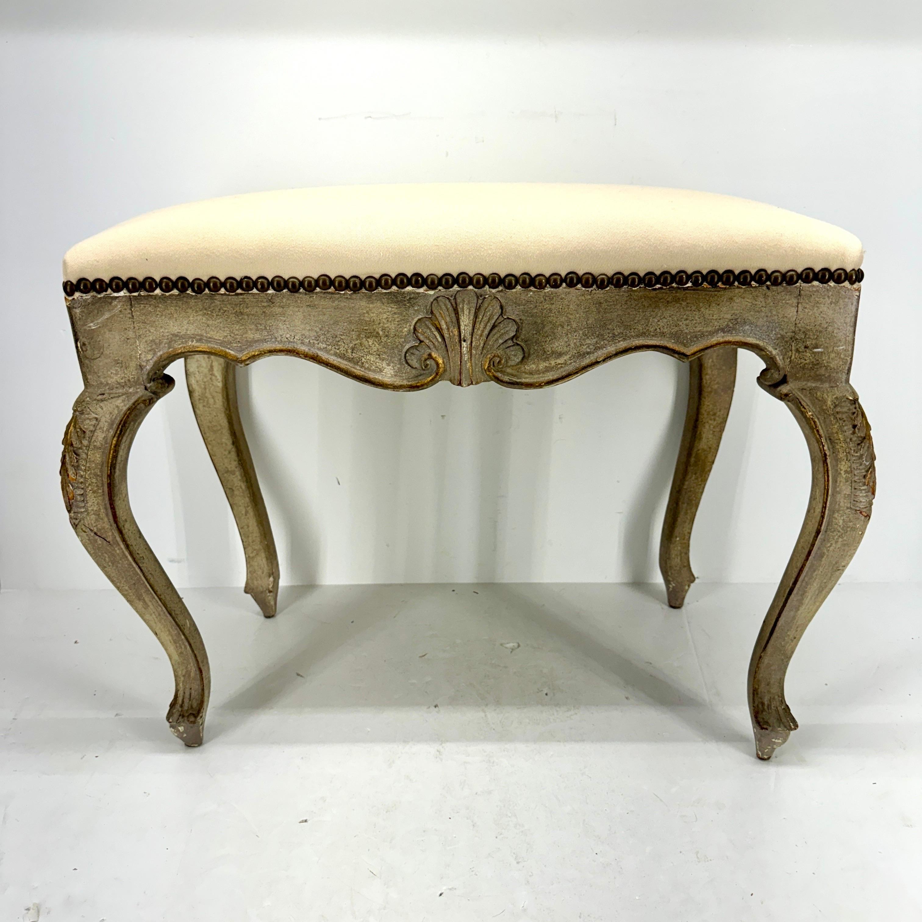 French Rococo Style Louis Vuitton Upholstered Bench with Rocaille For Sale 4