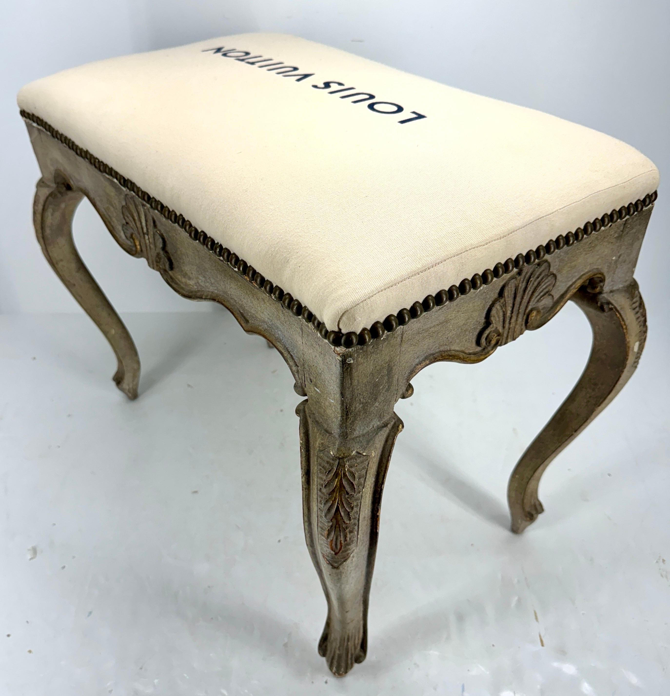 French Rococo Style Louis Vuitton Upholstered Bench with Rocaille For Sale 5